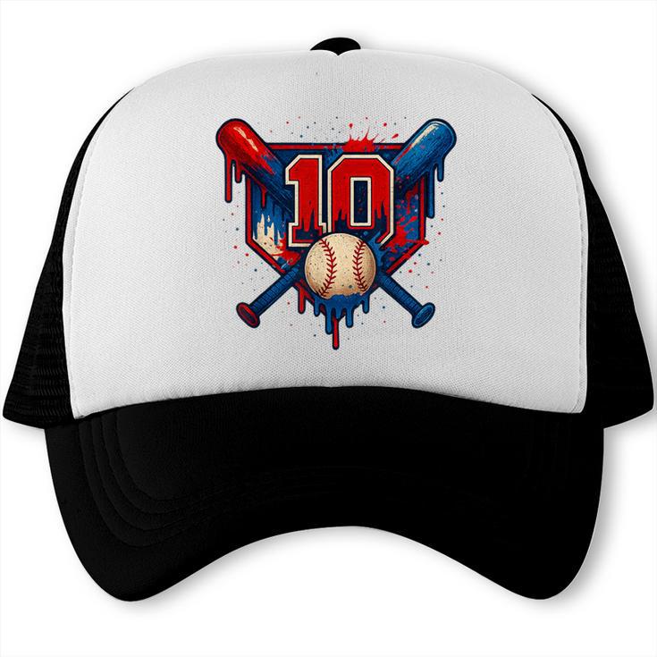 Baseball 10 Year Old Splash Drip 10th Birthday Boy Number 10 Trucker Cap