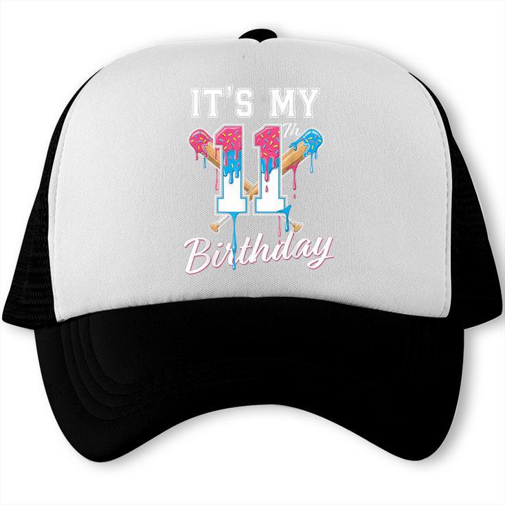 Baseball 11 Year Old Ice Cream Drip 11th Birthday Boys Trucker Cap