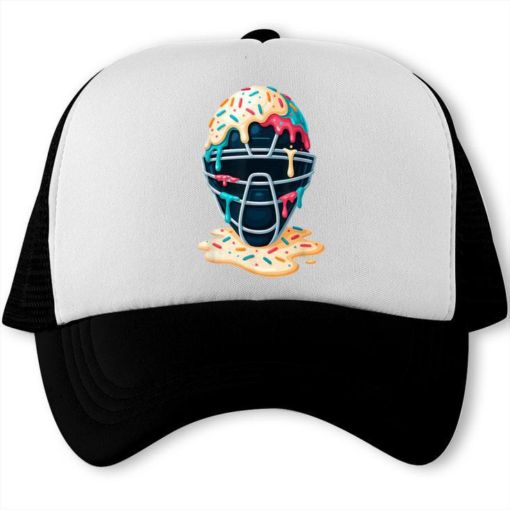 Baseball Catcher Mask Ice Cream Dripping Baseball Boy Youth Trucker Cap