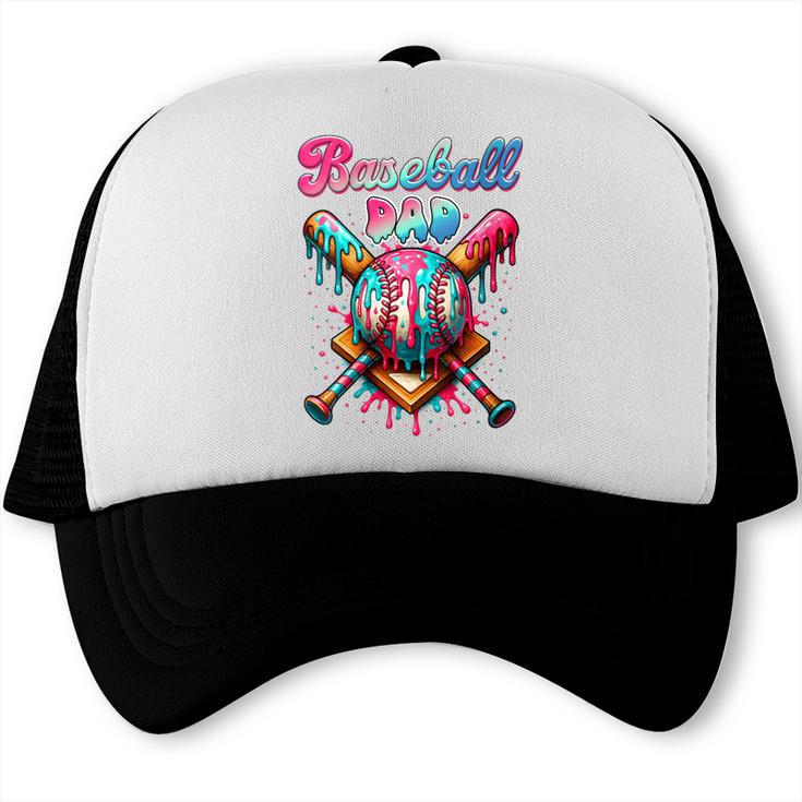 Baseball Dad Game Day Vibes Ice Cream Drip Baseball Daddy Trucker Cap