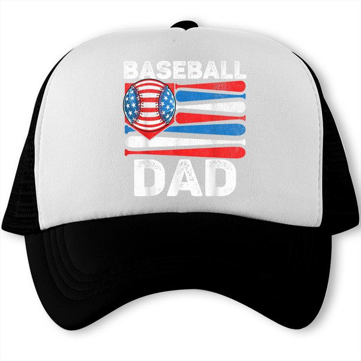 Baseball Dad For Men American Flag 4th Of July Fathers Day Trucker Cap