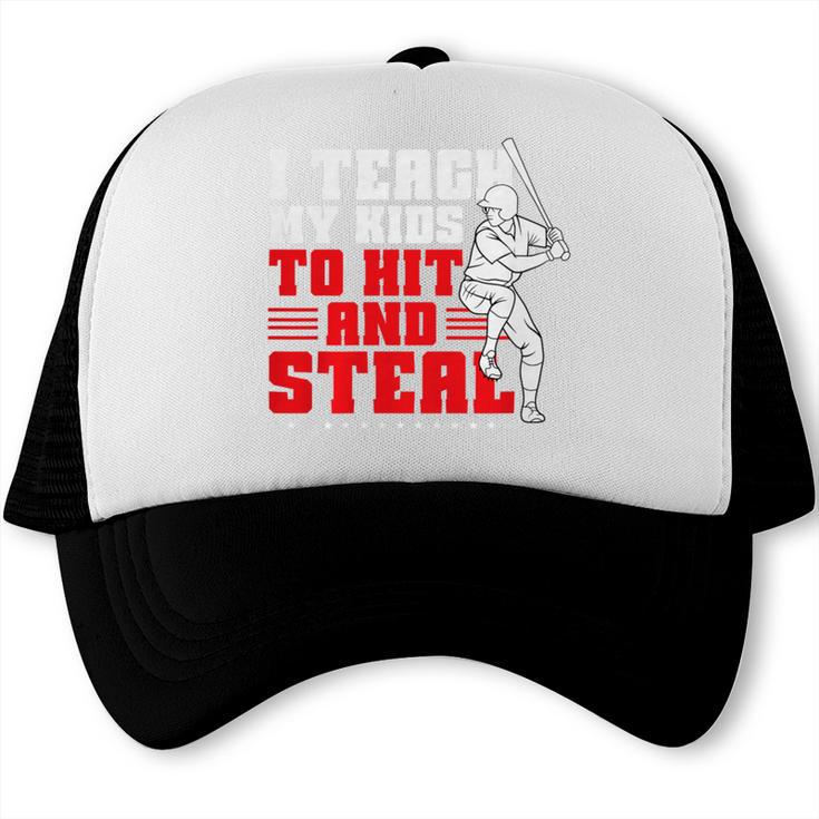 Baseball Dad Teach Kids Hit And Steal Softball Game Premium Tri-Blend Trucker Cap Baseball Dad Teach Kids Hit And Steal Softball Game Premium Tri-Blend Trucker Cap