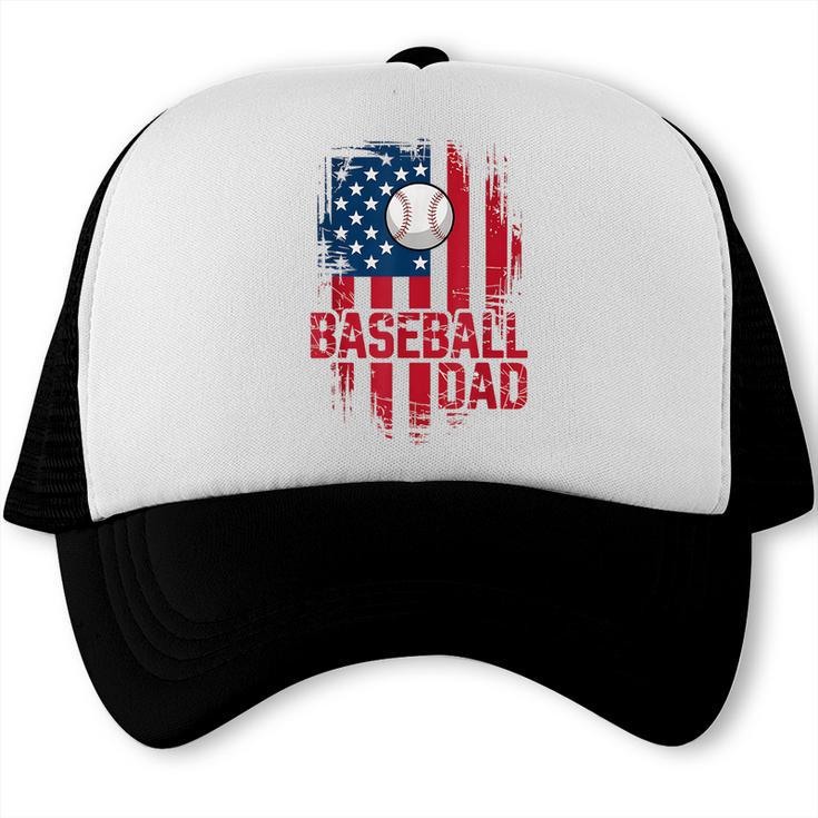 Baseball Dad USA American Flag 4th Of July Trucker Cap
