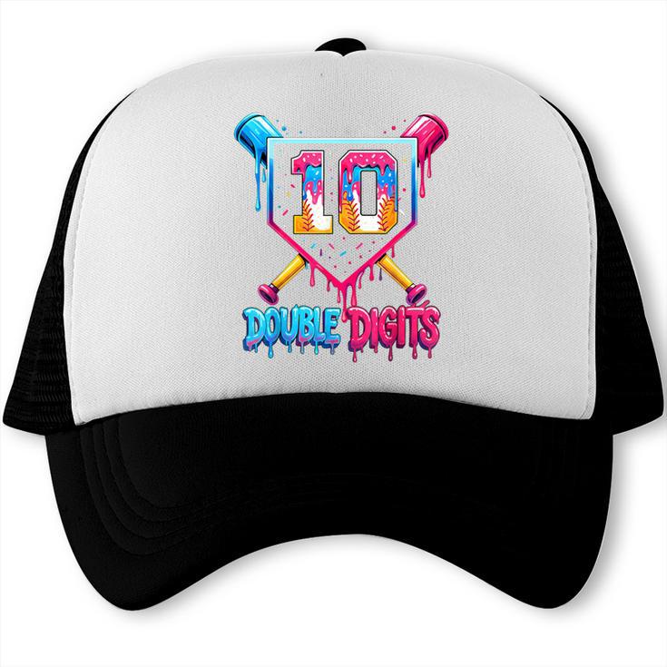 Baseball Drip 10th Birthday Boy Double Digits Ice Cream Drip Trucker Cap
