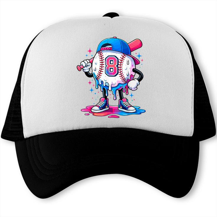 Baseball Drip 8th 8 Year Old Birthday Boys Pitcher Player Trucker Cap Baseball Drip 8th 8 Year Old Birthday Boys Pitcher Player Trucker Cap