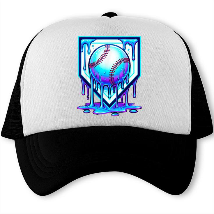 Baseball Drip Ice Cream Blue Glow Melt Ball Graphic Trucker Cap