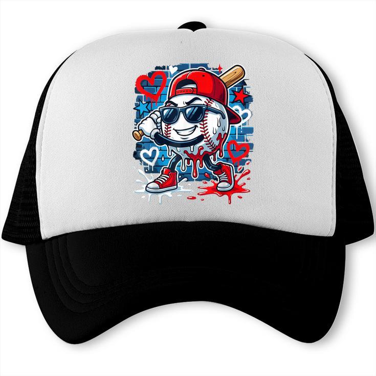 Baseball Drip Icecream Heart Valentine Day Boys Kids Red Trucker Cap