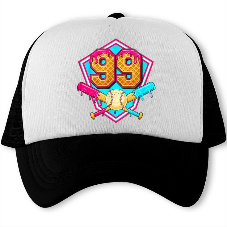 Baseball Drip Jersey Number 99 For Players & 99th Birthday Trucker Cap