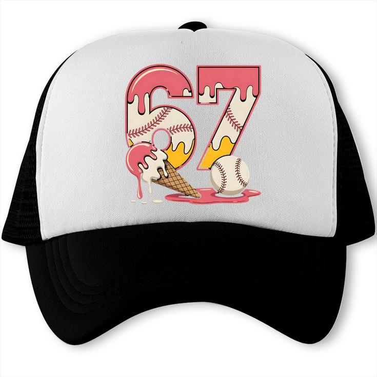 Baseball Drip Number 67 Player Ice Cream Or 67th Birthday Trucker Cap