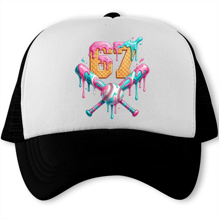 Baseball Drip Number 67 Player Trucker Cap
