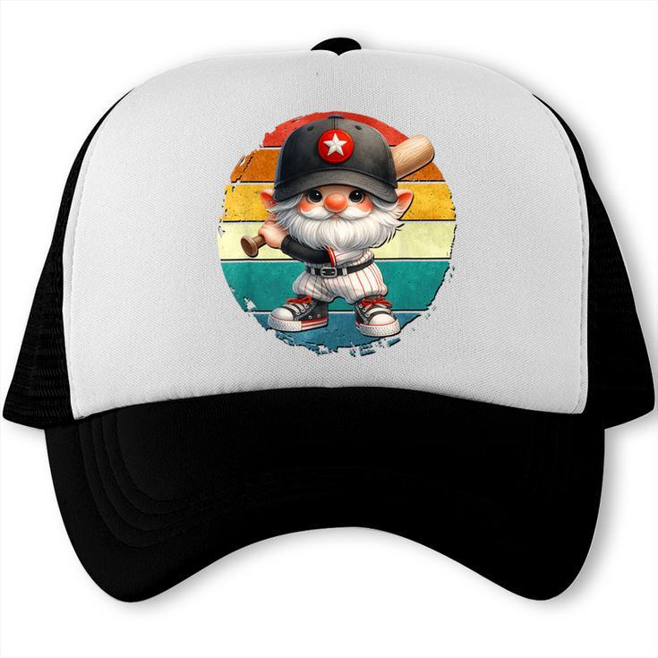Baseball Grandpa Gnome On A Retro Sunset For Baseball Dad Trucker Cap