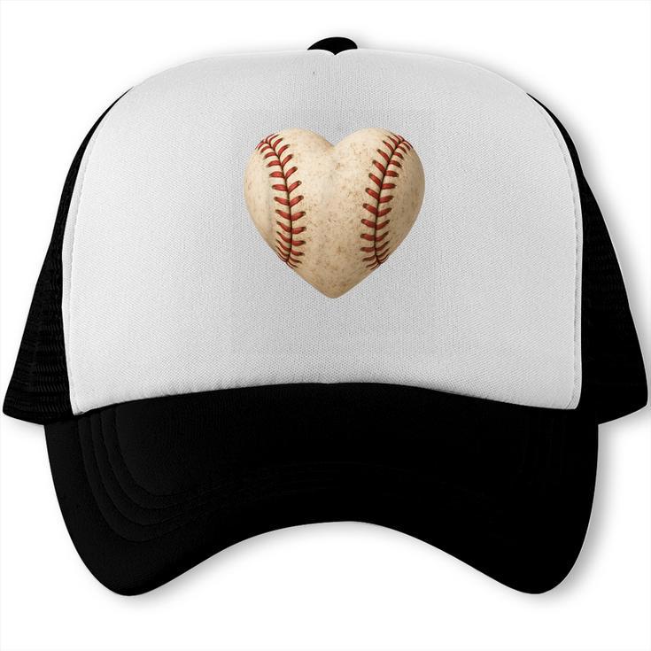 Baseball Heart Shape Valentines Day Love Boys Kids Men Trucker Cap