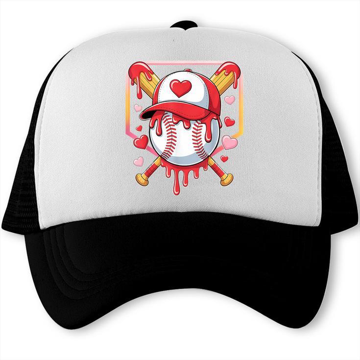 Baseball Heart Valentines Day Baseball Ice Cream Drip Boys Trucker Cap