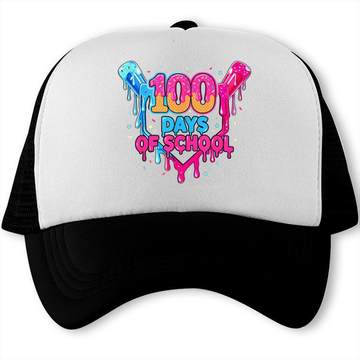 Baseball Ice Cream Drip 100 Days Of School Boys Girls 100th Trucker Cap