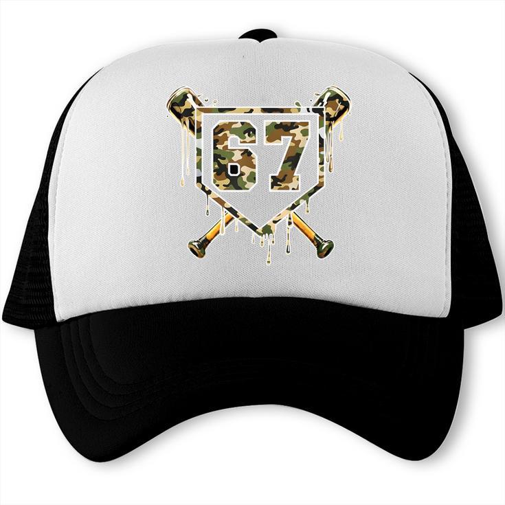 Baseball Ice Cream Drip 67 Camo Six Seven Meme Trucker Cap