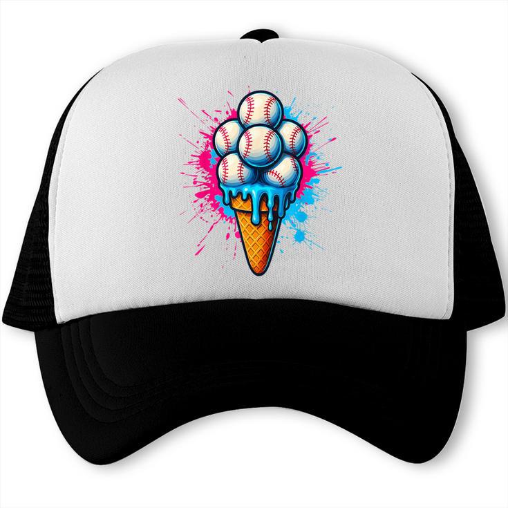 Baseball Ice Cream Drip Baseball Dad Sports Fan Youth Boys Trucker Cap Baseball Ice Cream Drip Baseball Dad Sports Fan Youth Boys Trucker Cap