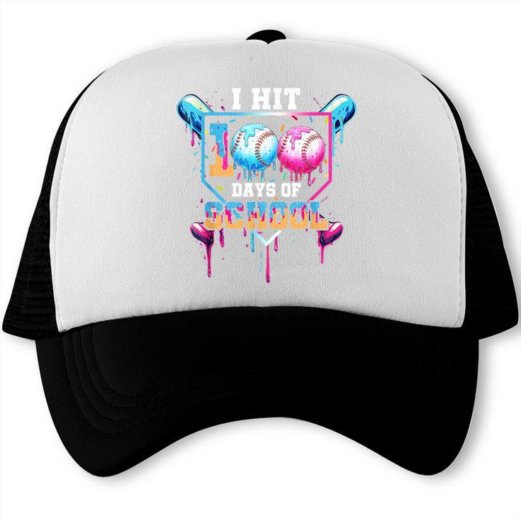 Baseball Ice Cream Drip I Hit 100 Days Of School Boys Kids Trucker Cap