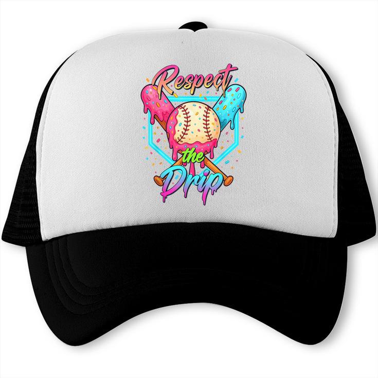 Baseball Ice Cream Drip Number 67 Player 67 Respect The Drip Trucker Cap Baseball Ice Cream Drip Number 67 Player 67 Respect The Drip Trucker Cap