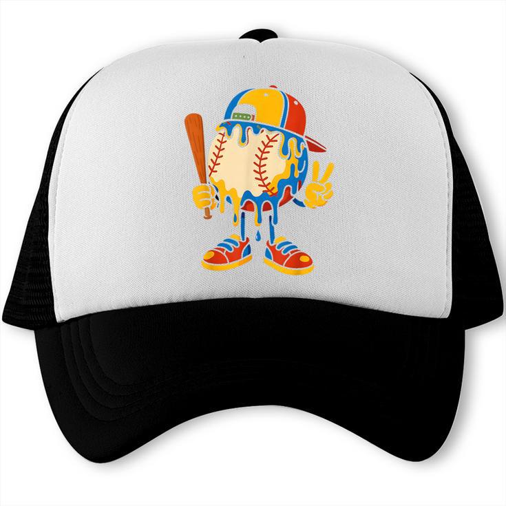 Baseball Ice Cream Drip Youth Back To School Baseball Stuff Trucker Cap