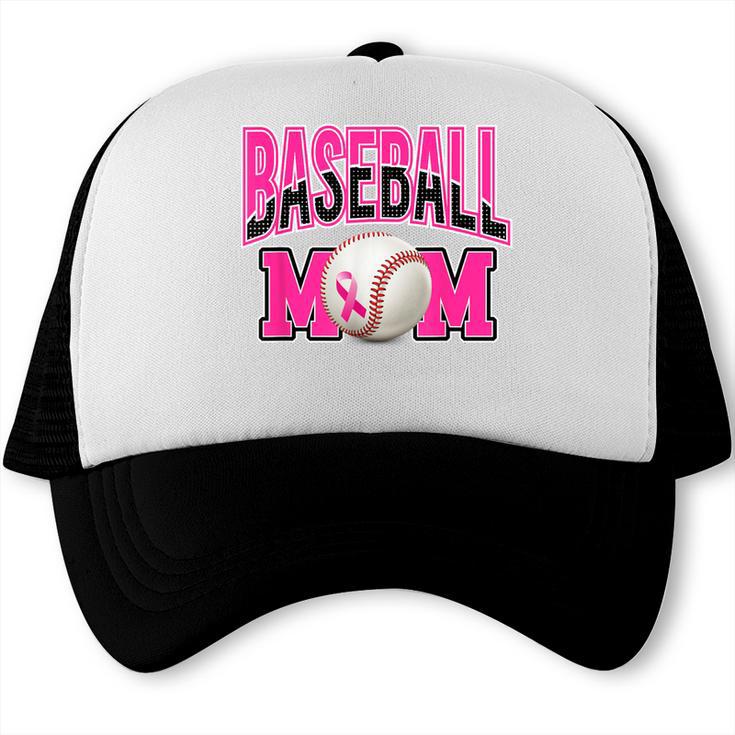 BASEBALL MOM BREAST CANCER RIBBON PINK SPORTS MOM Trucker Cap