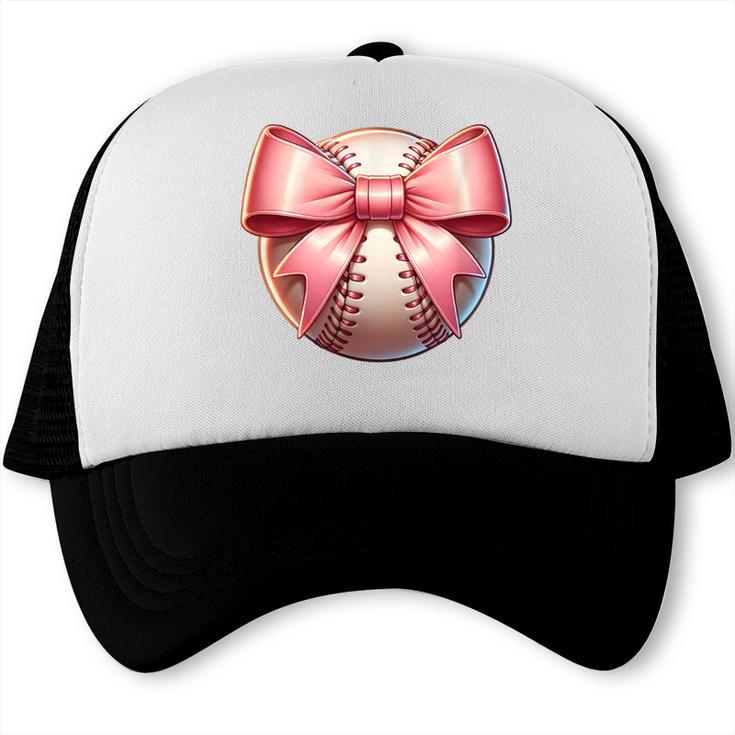 Baseball Mom Coquette Pink Bow Baseball Mom Trucker Cap