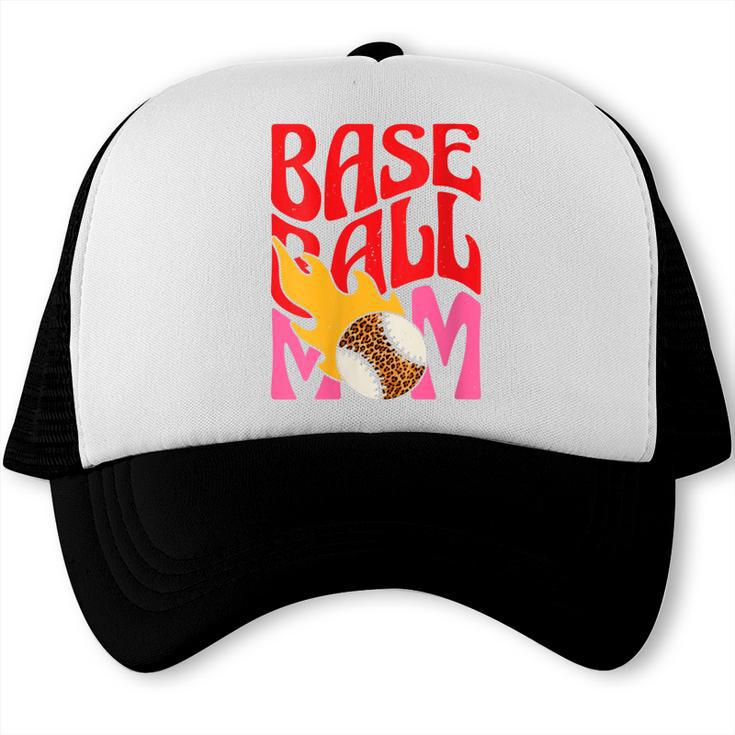 Baseball Mom Game Day Trendy Pink Leopard Mama Trucker Cap