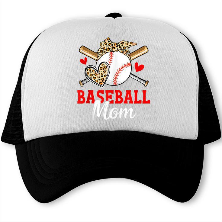 Baseball Mom Leopard Heart Mother's Day Girls Trucker Cap