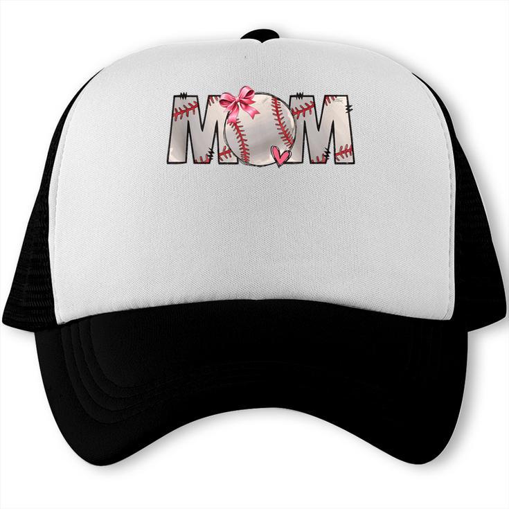 Baseball Mom With Pink Bow Trucker Cap