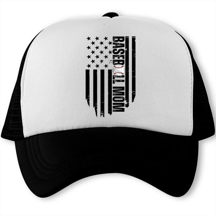 Baseball Mom USA Flag Baseball Mama Day Vibes Mama Trucker Cap