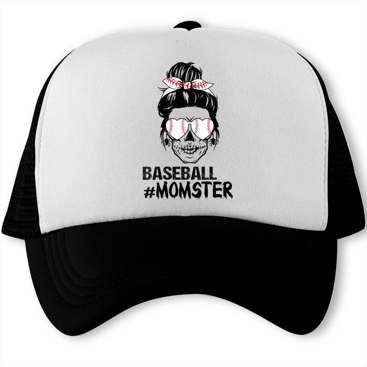 Baseball Momster Messy Bun Skull Mom For Women Halloween Trucker Cap