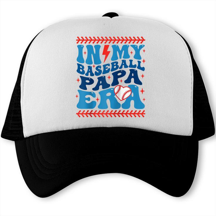 In My Baseball Papa Era Groovy Baseball Dad Family Matching Raglan Baseball Tee Trucker Cap