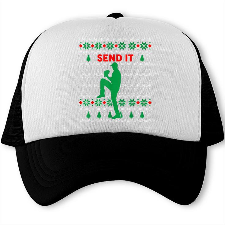 Baseball Player Christmas Pajama Send It Xmas PJs Boys Trucker Cap