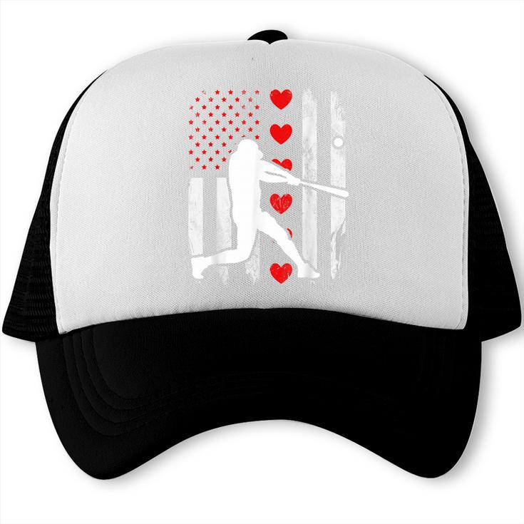 Baseball Silhouette Heart USA Flag Hearts American Boys Kids Trucker Cap