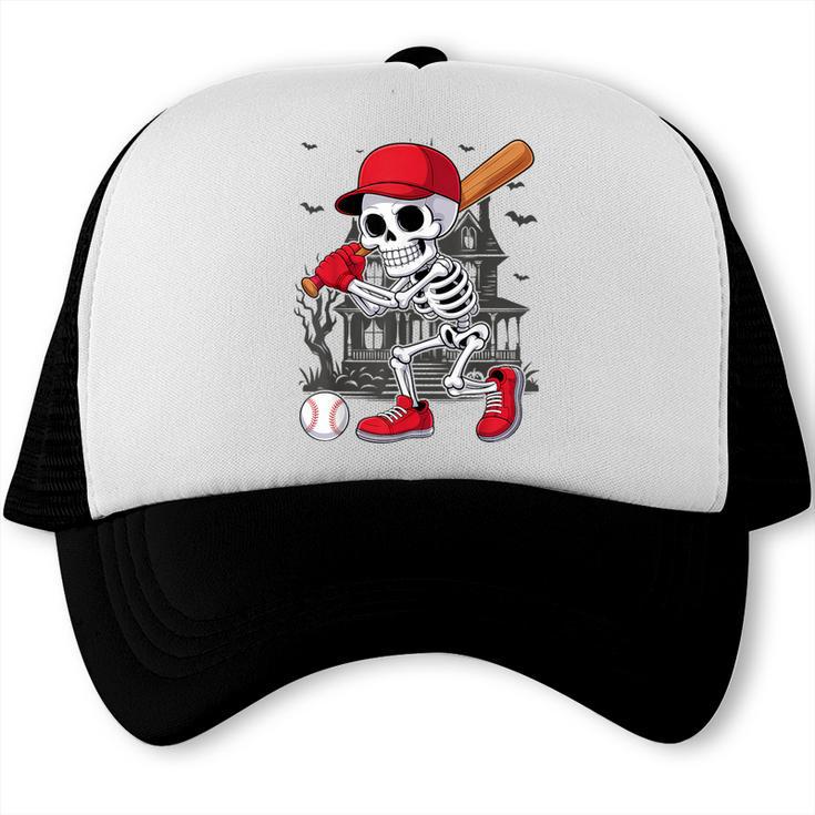 Baseball Skeleton Halloween Playing Trucker Cap