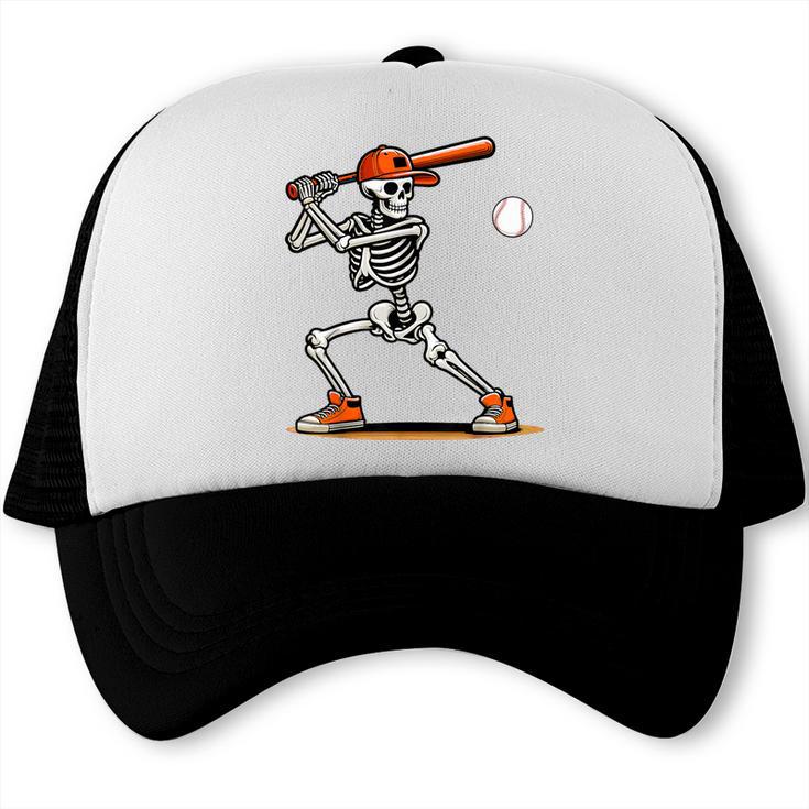 Baseball Skeleton Spooky Boys Halloween Baseball Player Trucker Cap