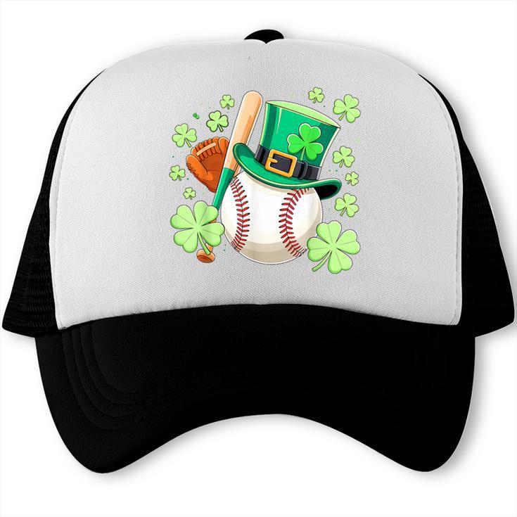 Baseball St Patricks Day Lucky Baseball Player Shamrock Trucker Cap