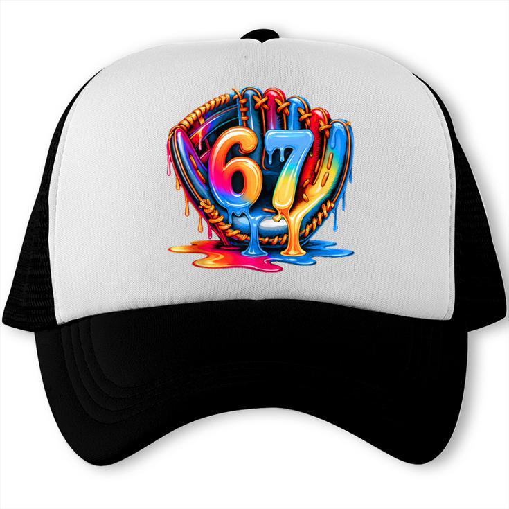 Baseball Stuff Six Seven 67 Ice Cream Drip 6 7 Baseball Kids Trucker Cap
