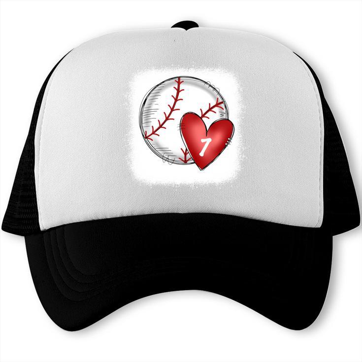 Bleached Custom Baseball Mom Number 7 Heart For Mom Trucker Cap