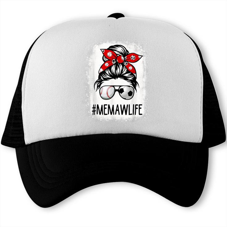 Bleached Memaw Life Soccer Messy Bun Baseball Game Day Trucker Cap