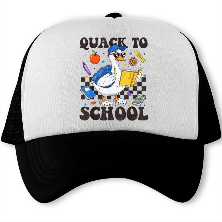 Boys Kid Back To School Goose Quackers Quack To School Trucker Cap Boys Kid Back To School Goose Quackers Quack To School Trucker Cap