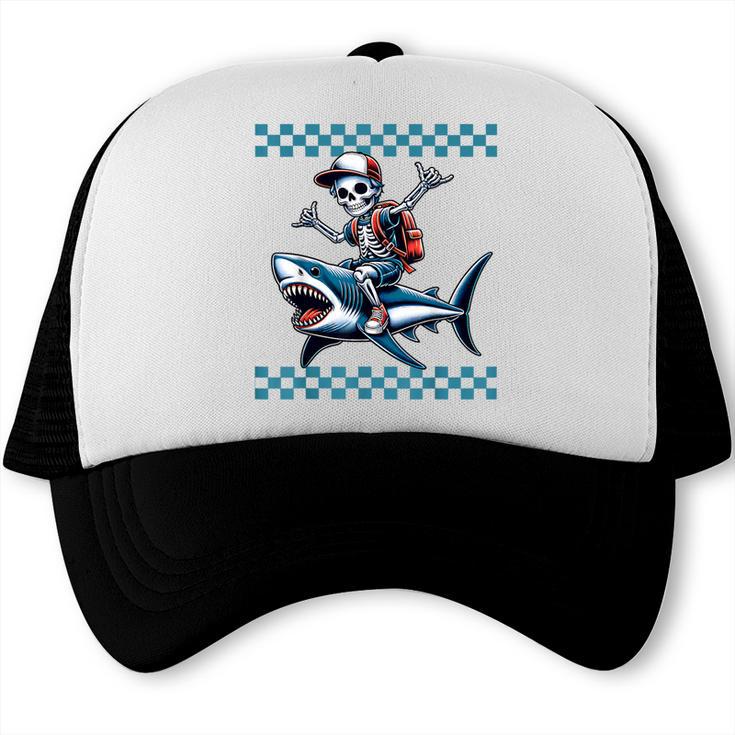 Boys Skeleton Riding a Shark Back To School Trucker Cap