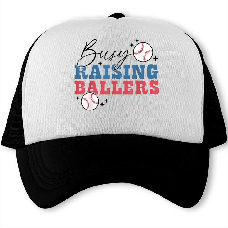 Busy Raising Ballers Retro Groovy Baseball Mom Outfit Trucker Cap Busy Raising Ballers Retro Groovy Baseball Mom Outfit Trucker Cap