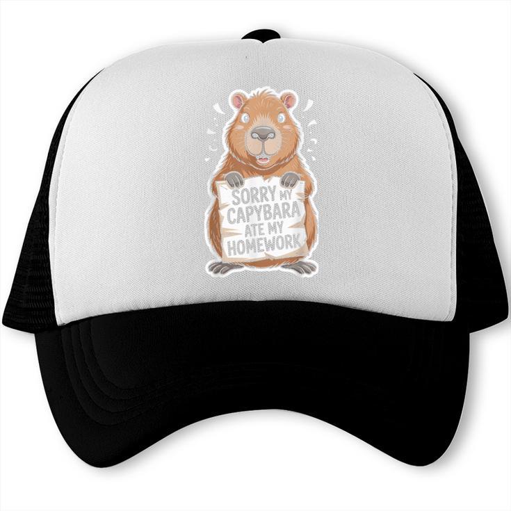 Capybara Ate My Homework Sorry Back To School Animal Trucker Cap Capybara Ate My Homework Sorry Back To School Animal Trucker Cap