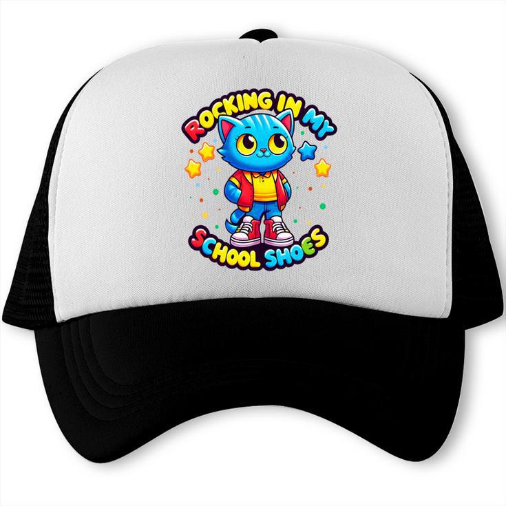 Cat Rocking In My School Shoes Fun Back To School Kids Boys Premium Tri-Blend Trucker Cap Cat Rocking In My School Shoes Fun Back To School Kids Boys Premium Tri-Blend Trucker Cap