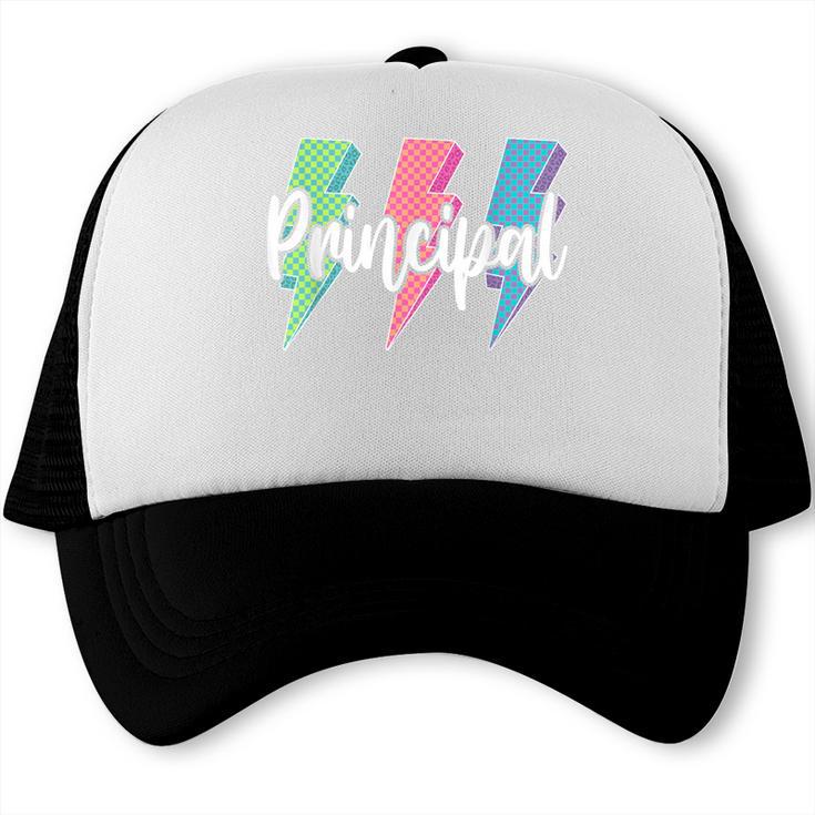 Checkered Principal Lightning Bolt Back To School Trucker Cap