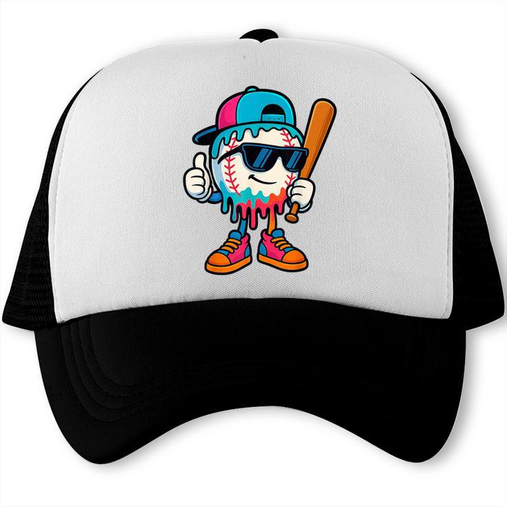 Cool Baseball Drip For Boys Ice Cream Drip Baseball Kids Trucker Cap