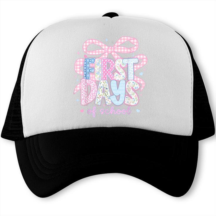 Coquette Bow Happy First Day Of School Back To School Retro Trucker Cap