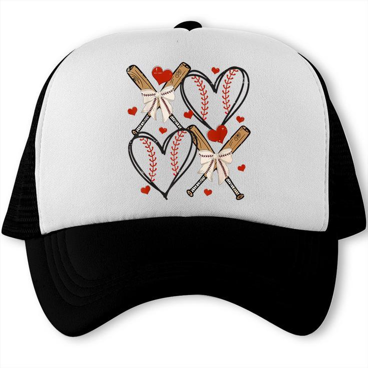 Coquette Bow XOXO Baseball Lover Heart Valentine Game Day Trucker Cap