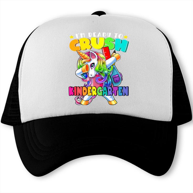 Crush Kindergarten Dabbing Unicorn Back To School Girls Performance Trucker Cap Crush Kindergarten Dabbing Unicorn Back To School Girls Performance Trucker Cap
