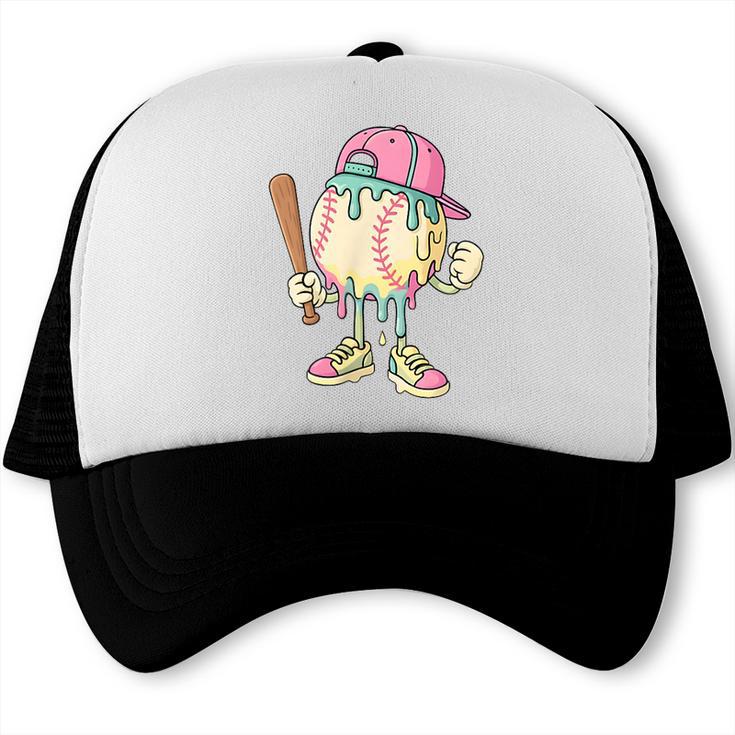 Cute Baseball Ice Cream Drip For Girls & Boys 2 Sides Trucker Cap Cute Baseball Ice Cream Drip For Girls & Boys 2 Sides Trucker Cap